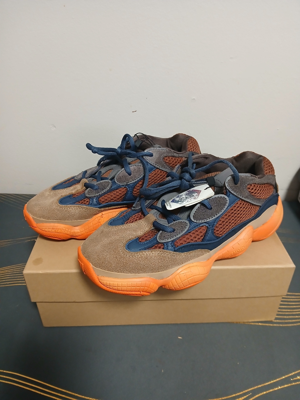 Yeezy 500 Enflame Men’s Chunky Sneakers in Brown, Orange, and Blue